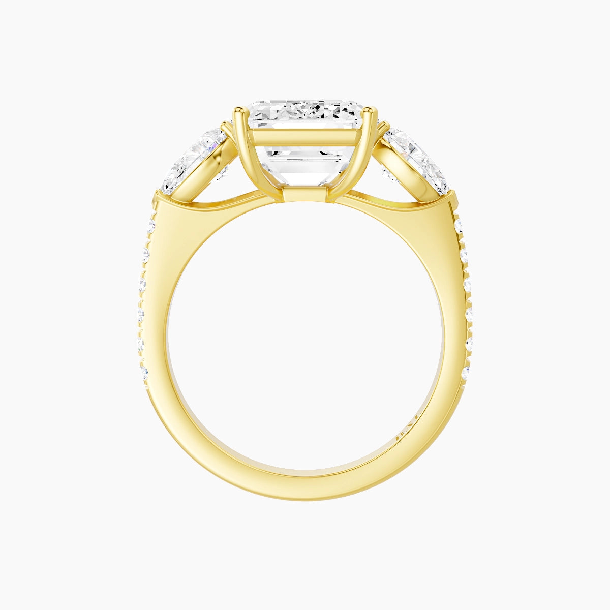 Classic Pear Trilogy with Straight Shank | 18k Yellow Gold 5 ct Emerald White Lab Diamond Ring