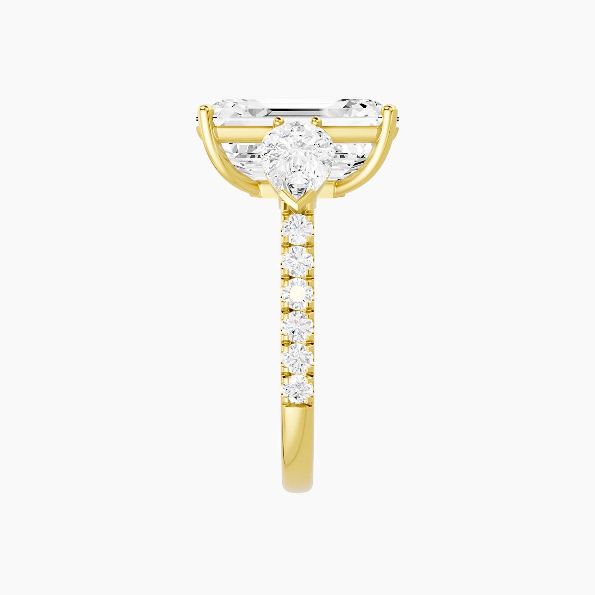 Classic Pear Trilogy with Straight Shank | 18k Yellow Gold 5 ct Emerald White Lab Diamond Ring