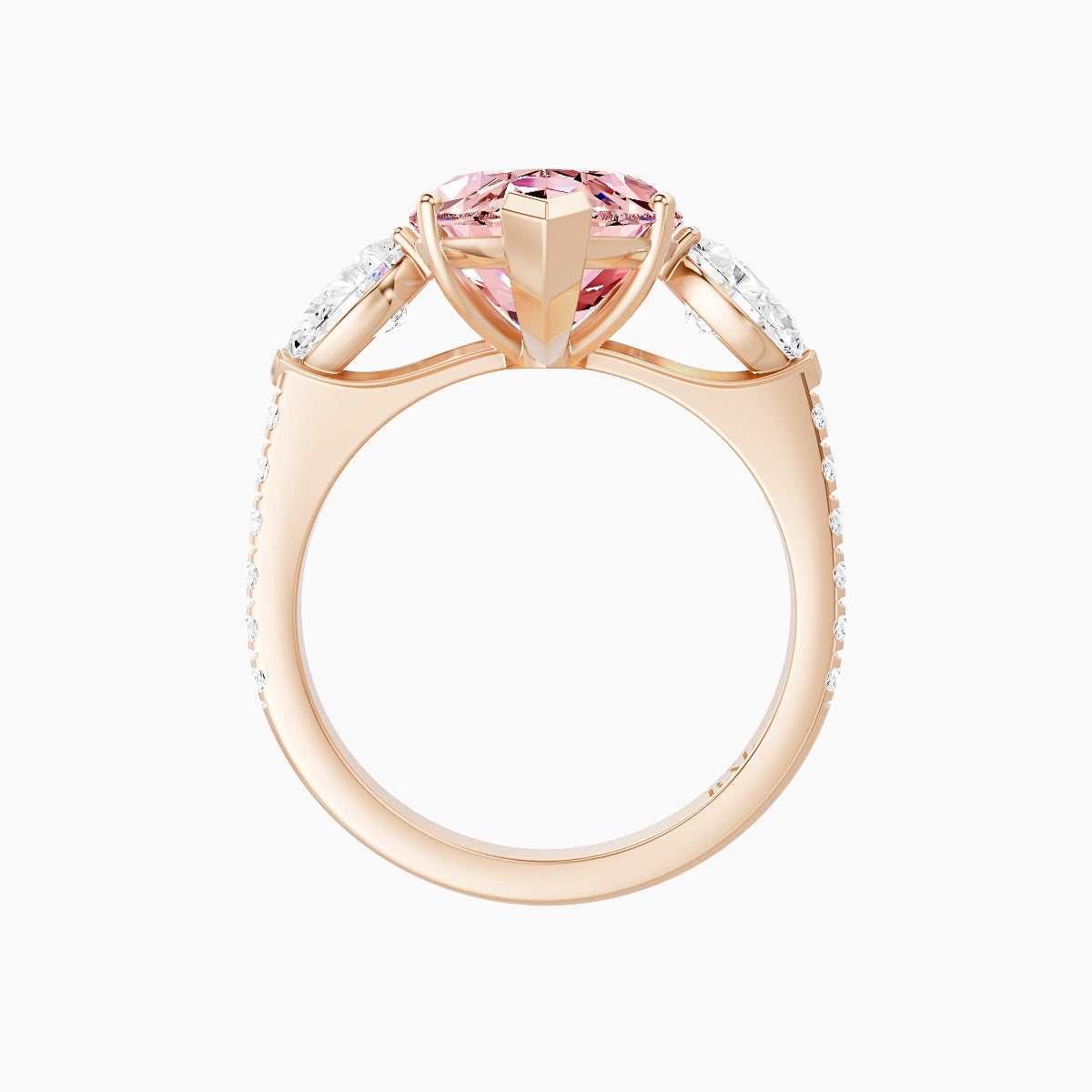 Classic Pear Trilogy with Straight Shank | 18k Rose Gold 5 ct Marquise Pink Lab Diamond Ring