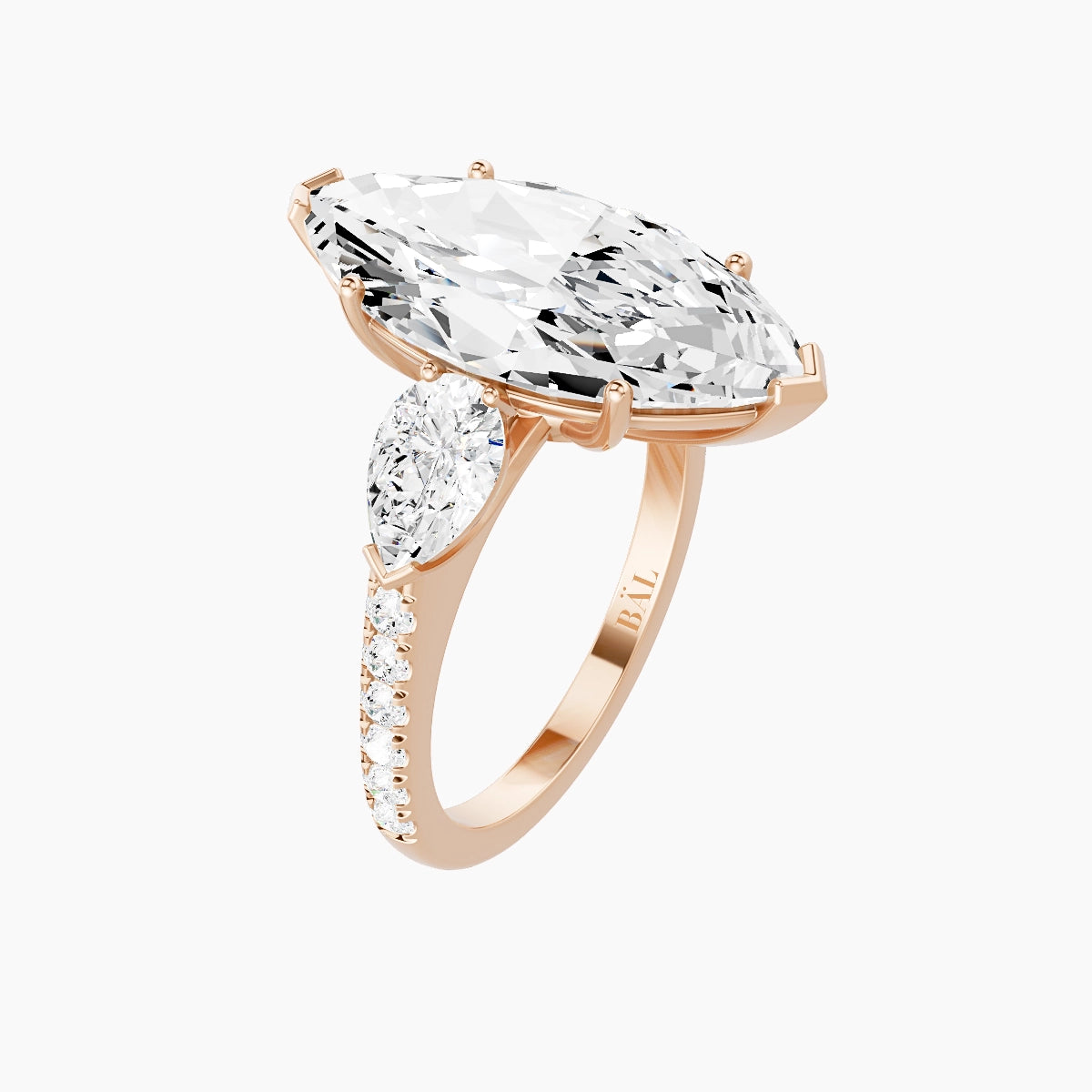 Classic Pear Trilogy with Straight Shank | 18k Rose Gold 5 ct Marquise White Lab Diamond Ring