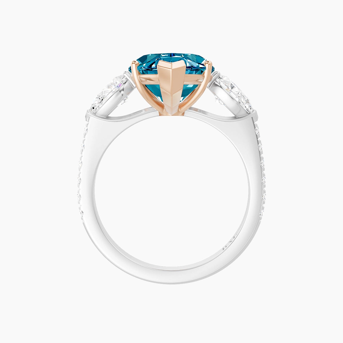 Classic Pear Trilogy with Straight Shank | 18k White & Rose Gold 5 ct Marquise Blue Lab Diamond Ring
