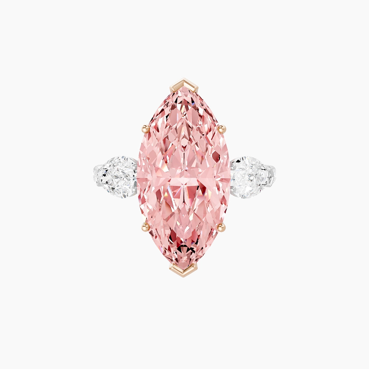 Classic Pear Trilogy with Straight Shank | 18k White & Rose Gold 5 ct Marquise Pink Lab Diamond Ring