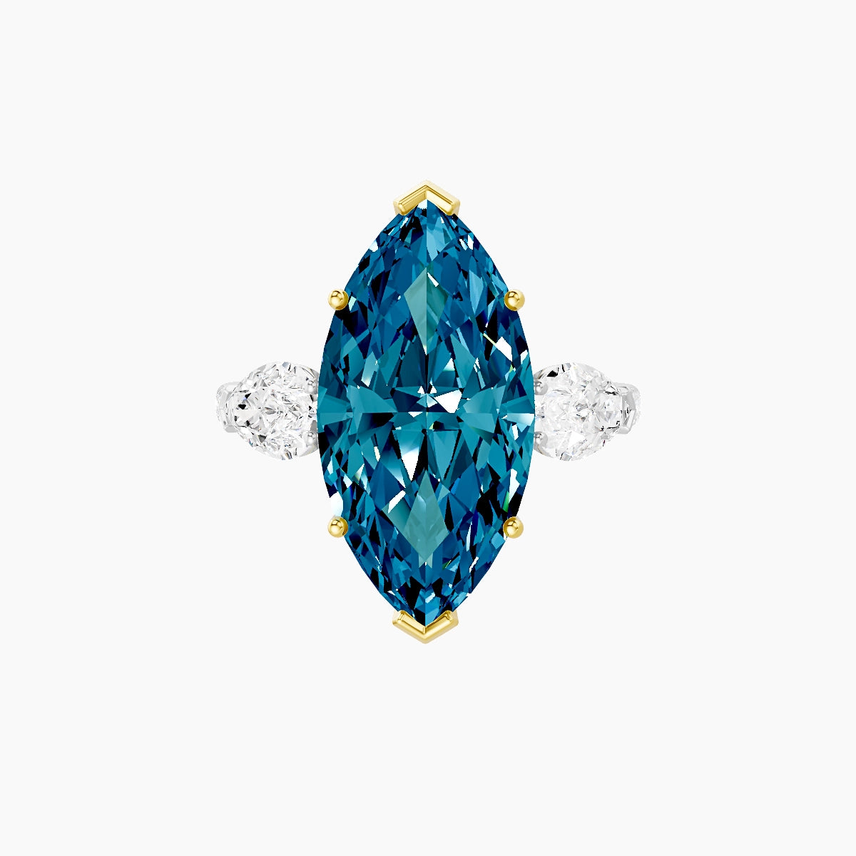 Classic Pear Trilogy with Straight Shank | 18k White & Yellow Gold 5 ct Marquise Blue Lab Diamond Ring
