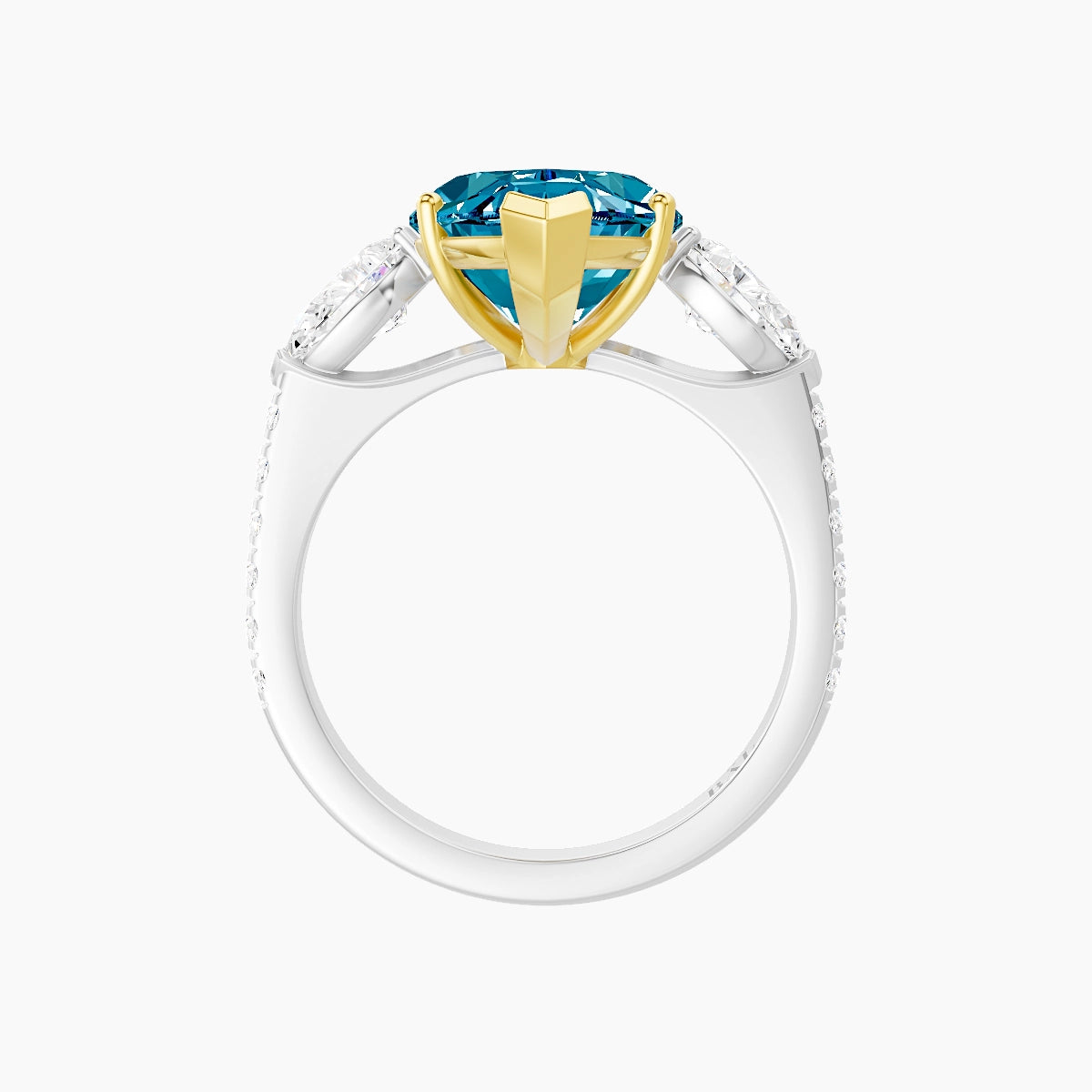 Classic Pear Trilogy with Straight Shank | 18k White & Yellow Gold 5 ct Marquise Blue Lab Diamond Ring