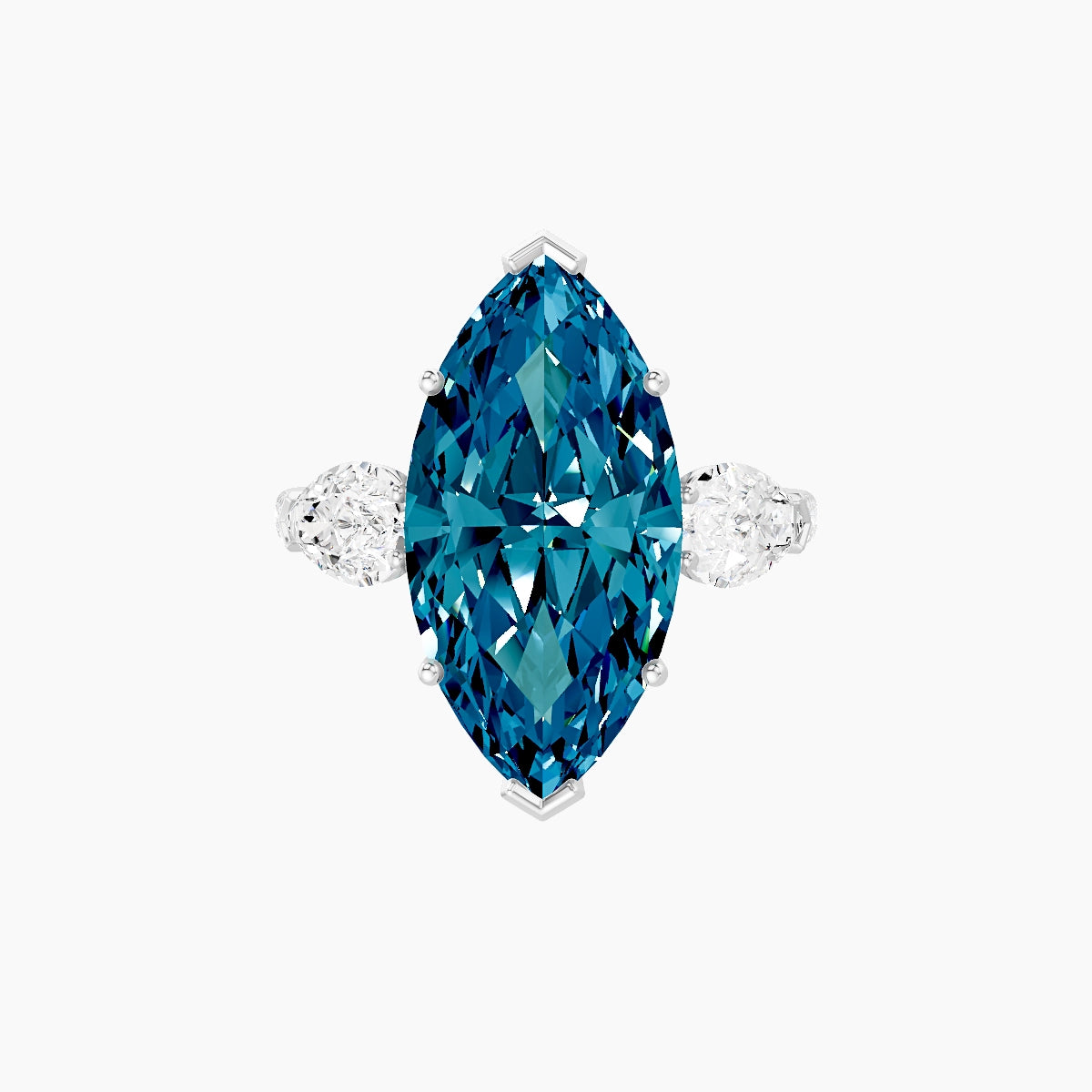 Classic Pear Trilogy with Straight Shank | 18k White Gold 5 ct Marquise Blue Lab Diamond Ring
