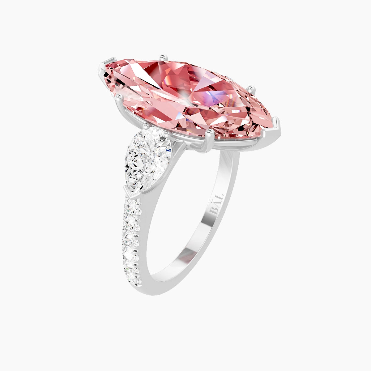 Classic Pear Trilogy with Straight Shank | 18k White Gold 5 ct Marquise Pink Lab Diamond Ring