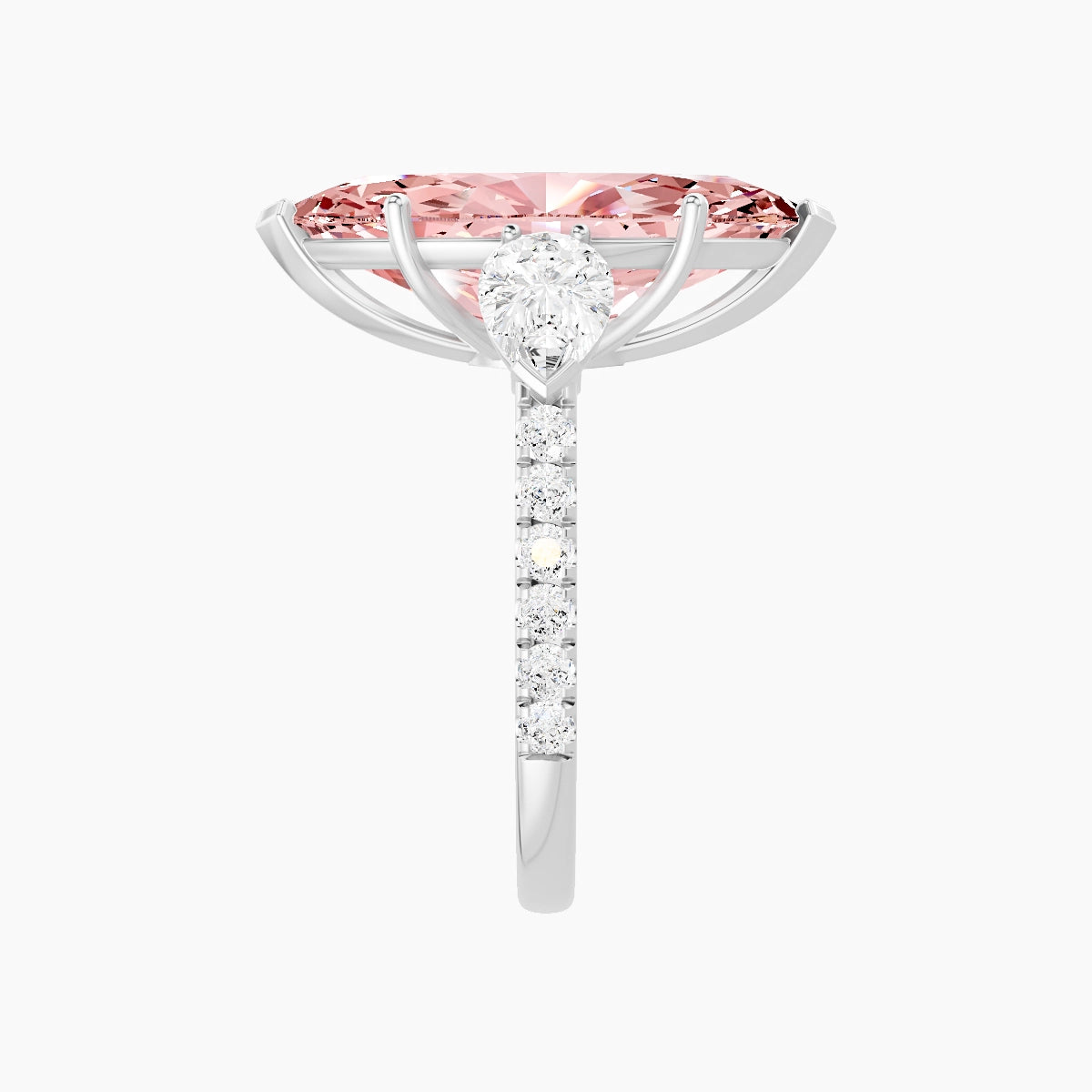 Classic Pear Trilogy with Straight Shank | 18k White Gold 5 ct Marquise Pink Lab Diamond Ring