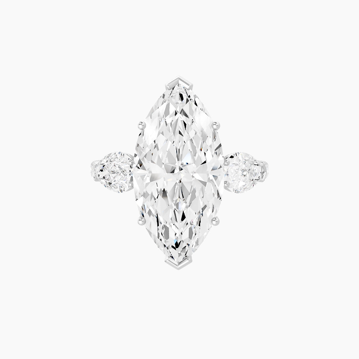 Classic Pear Trilogy with Straight Shank | 18k White Gold 5 ct Marquise White Lab Diamond Ring