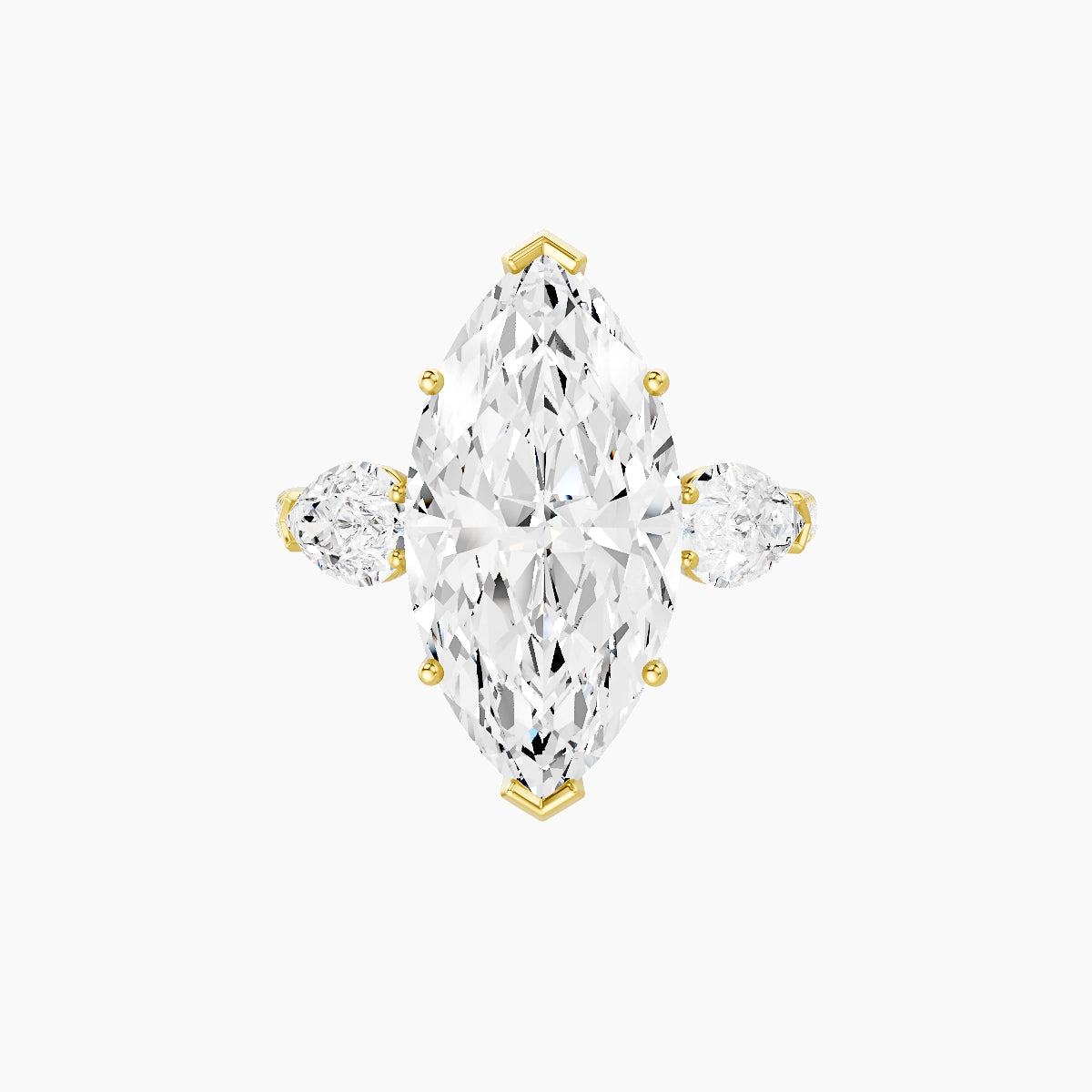 Classic Pear Trilogy with Straight Shank | 18k Yellow Gold 5 ct Marquise White Lab Diamond Ring