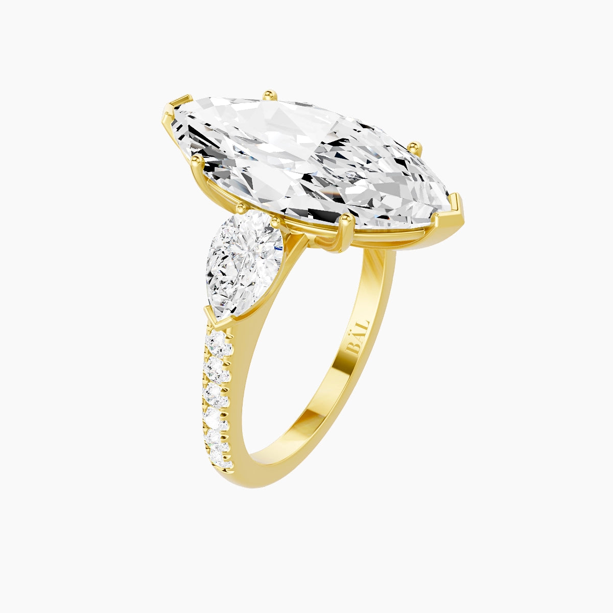 Classic Pear Trilogy with Straight Shank | 18k Yellow Gold 5 ct Marquise White Lab Diamond Ring