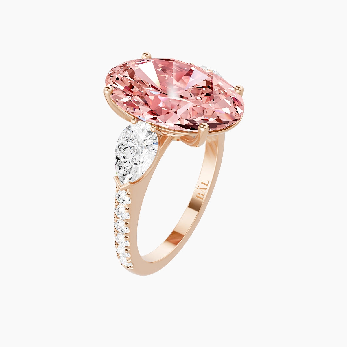 Classic Pear Trilogy with Straight Shank | 18k Rose Gold 5 ct Oval Pink Lab Diamond Ring