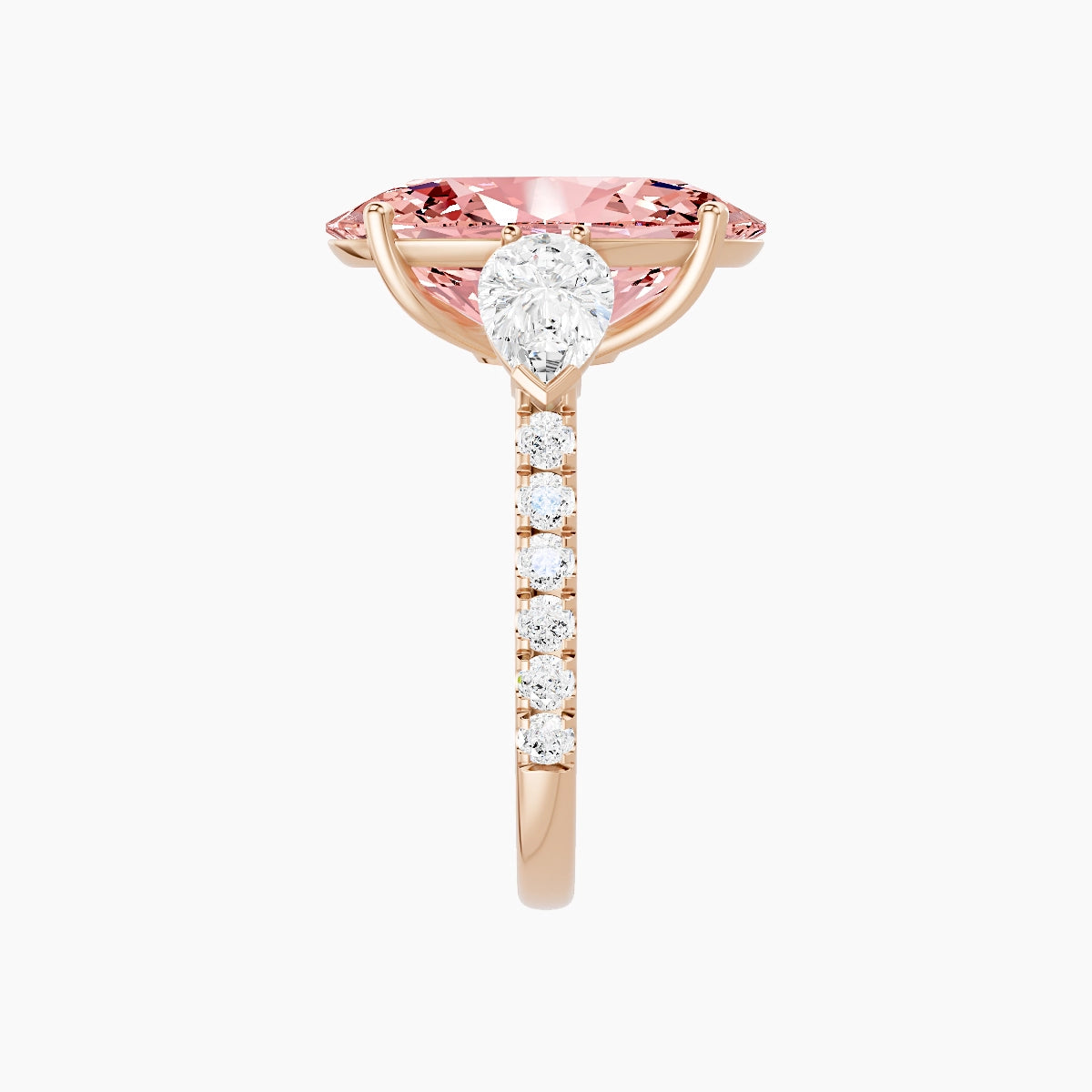 Classic Pear Trilogy with Straight Shank | 18k Rose Gold 5 ct Oval Pink Lab Diamond Ring