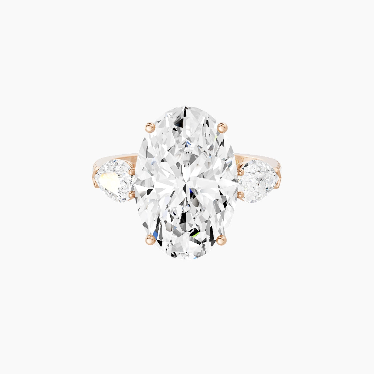 Classic Pear Trilogy with Straight Shank | 18k Rose Gold 5 ct Oval White Lab Diamond Ring