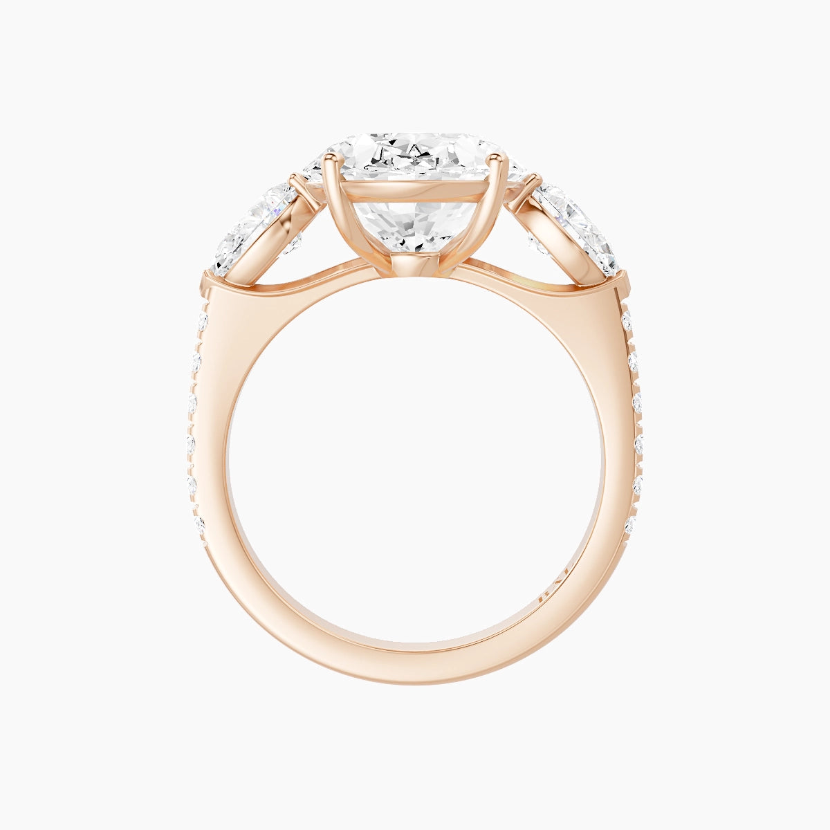 Classic Pear Trilogy with Straight Shank | 18k Rose Gold 5 ct Oval White Lab Diamond Ring