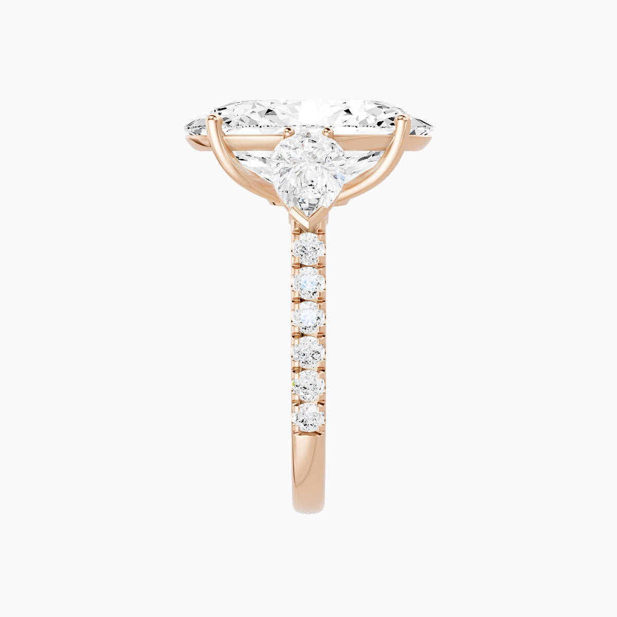 Classic Pear Trilogy with Straight Shank | 18k Rose Gold 5 ct Oval White Lab Diamond Ring