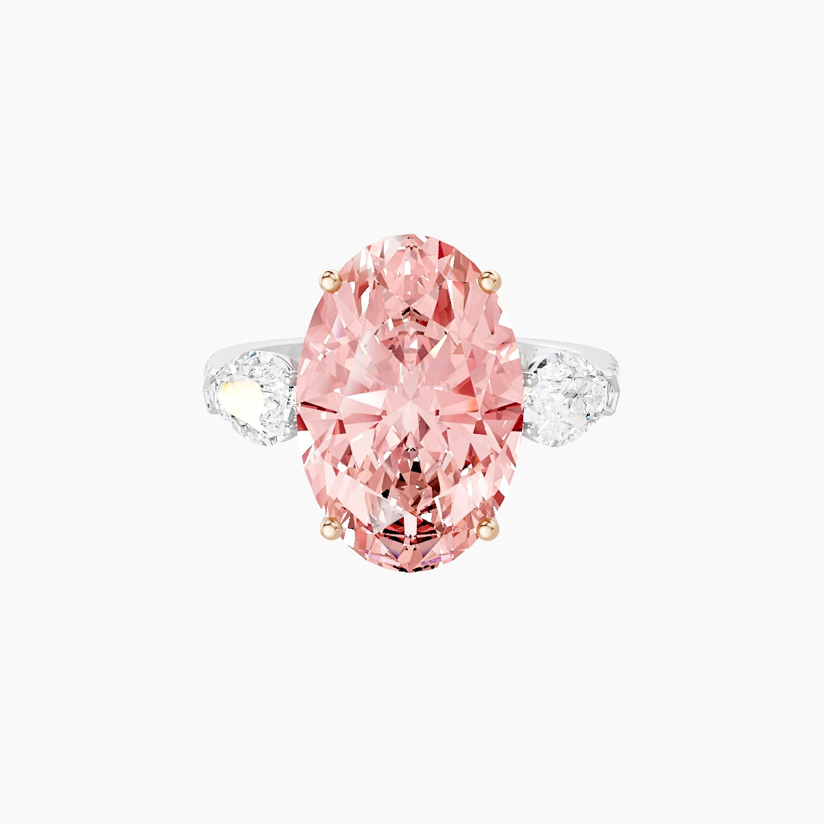 Classic Pear Trilogy with Straight Shank | 18k White & Rose Gold 5 ct Oval Pink Lab Diamond Ring