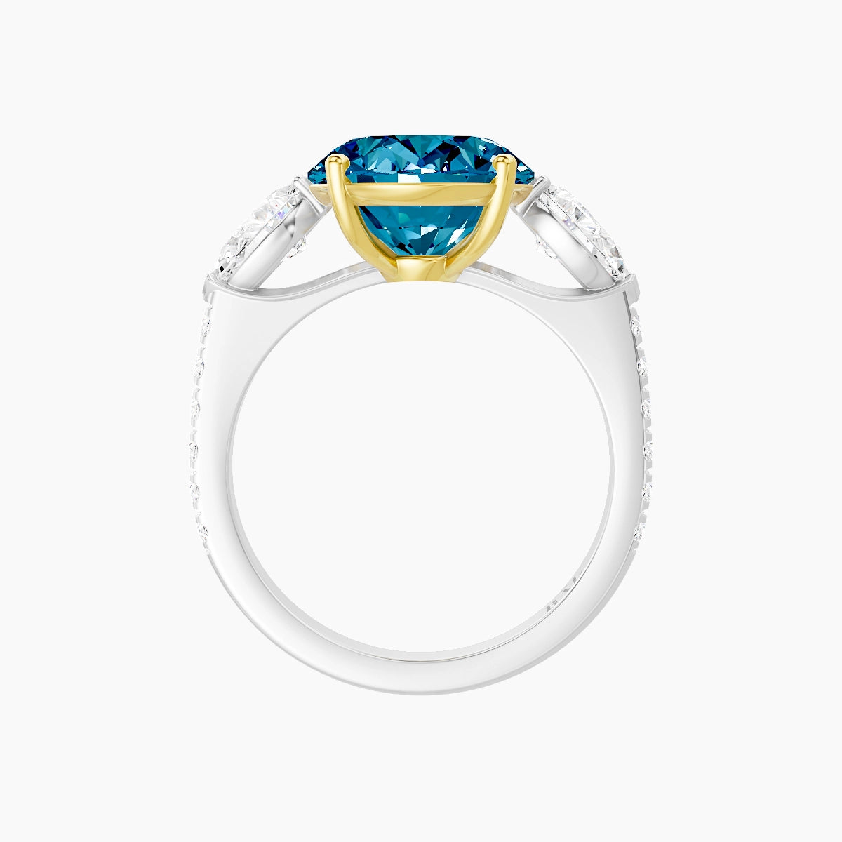 Classic Pear Trilogy with Straight Shank | 18k White & Yellow Gold 5 ct Oval Blue Lab Diamond Ring