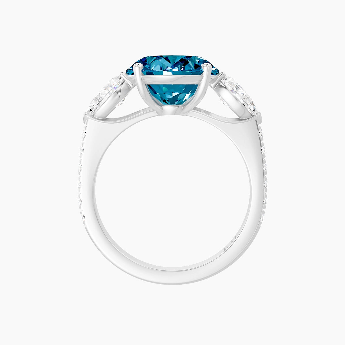 Classic Pear Trilogy with Straight Shank | 18k White Gold 5 ct Oval Blue Lab Diamond Ring
