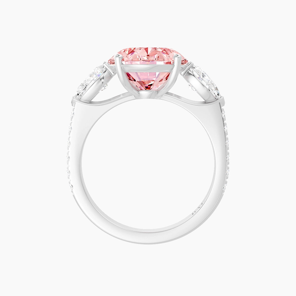 Classic Pear Trilogy with Straight Shank | 18k White Gold 5 ct Oval Pink Lab Diamond Ring