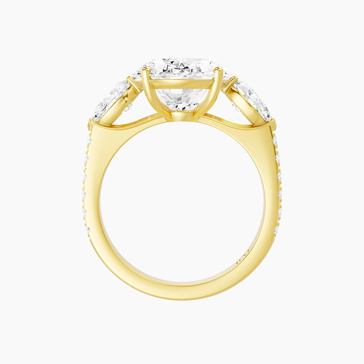 Classic Pear Trilogy with Straight Shank | 18k Yellow Gold 5 ct Oval White Lab Diamond Ring