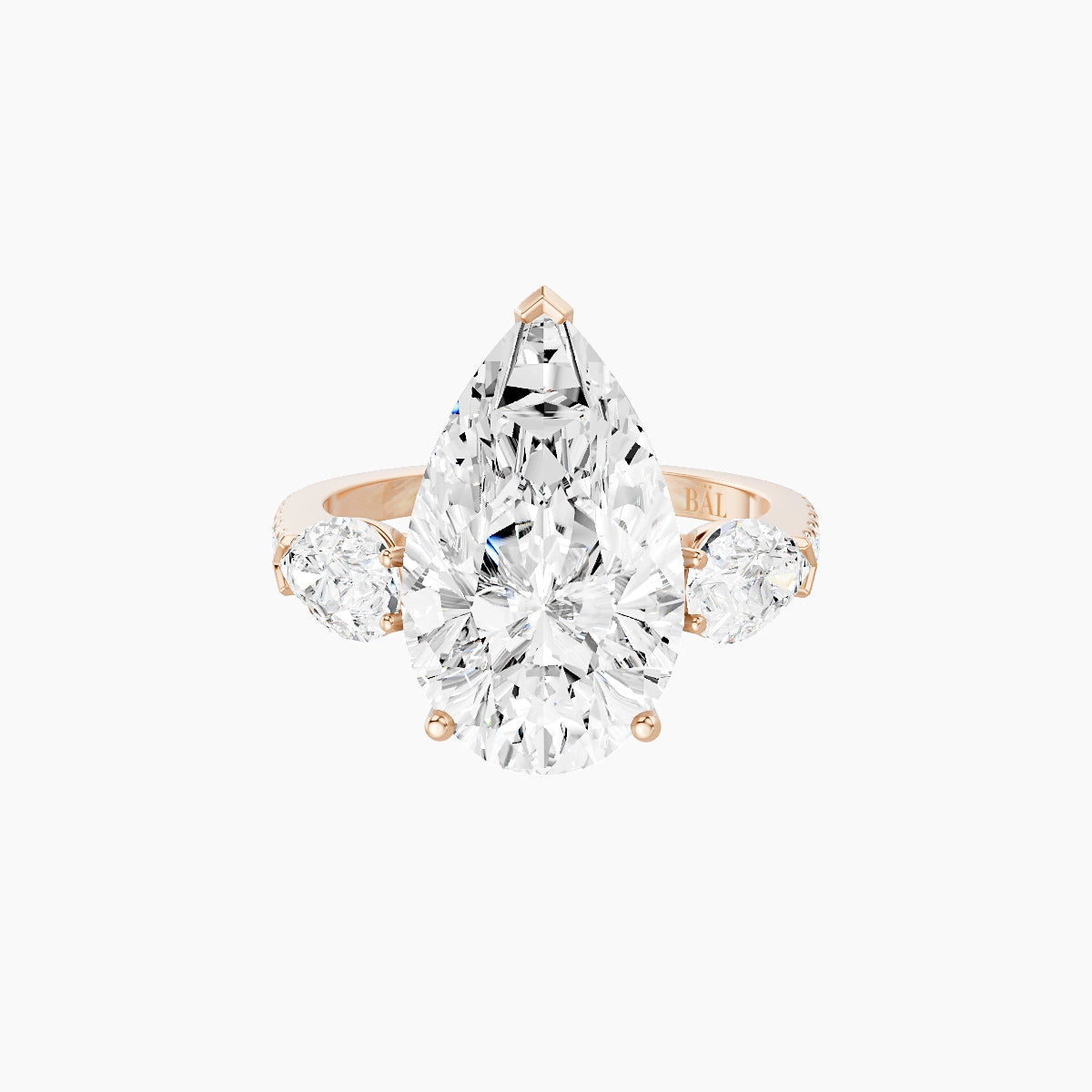 Classic Pear Trilogy with Straight Shank | 18k Rose Gold 5 ct Pear White Lab Diamond Ring