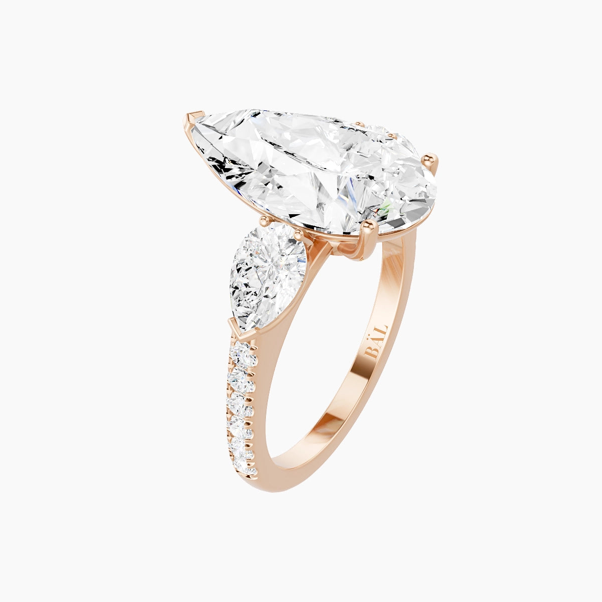 Classic Pear Trilogy with Straight Shank | 18k Rose Gold 5 ct Pear White Lab Diamond Ring