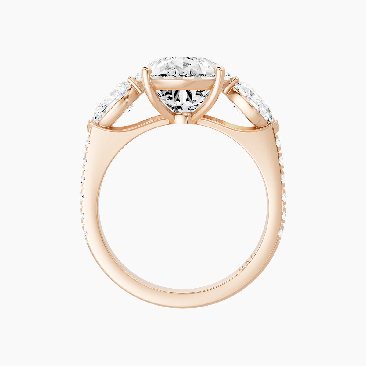 Classic Pear Trilogy with Straight Shank | 18k Rose Gold 5 ct Pear White Lab Diamond Ring