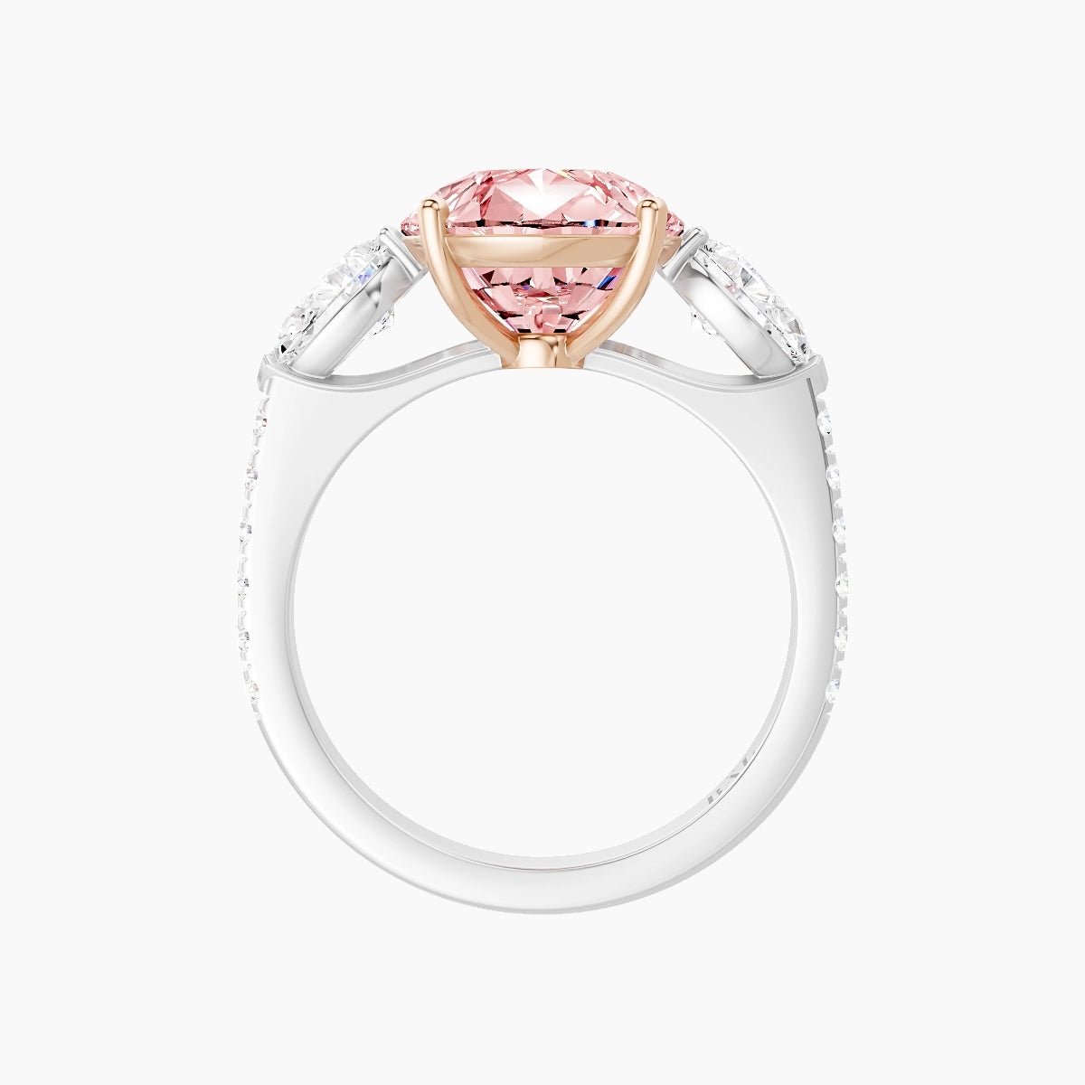 Classic Pear Trilogy with Straight Shank | 18k White & Rose Gold 5 ct Pear Pink Lab Diamond Ring