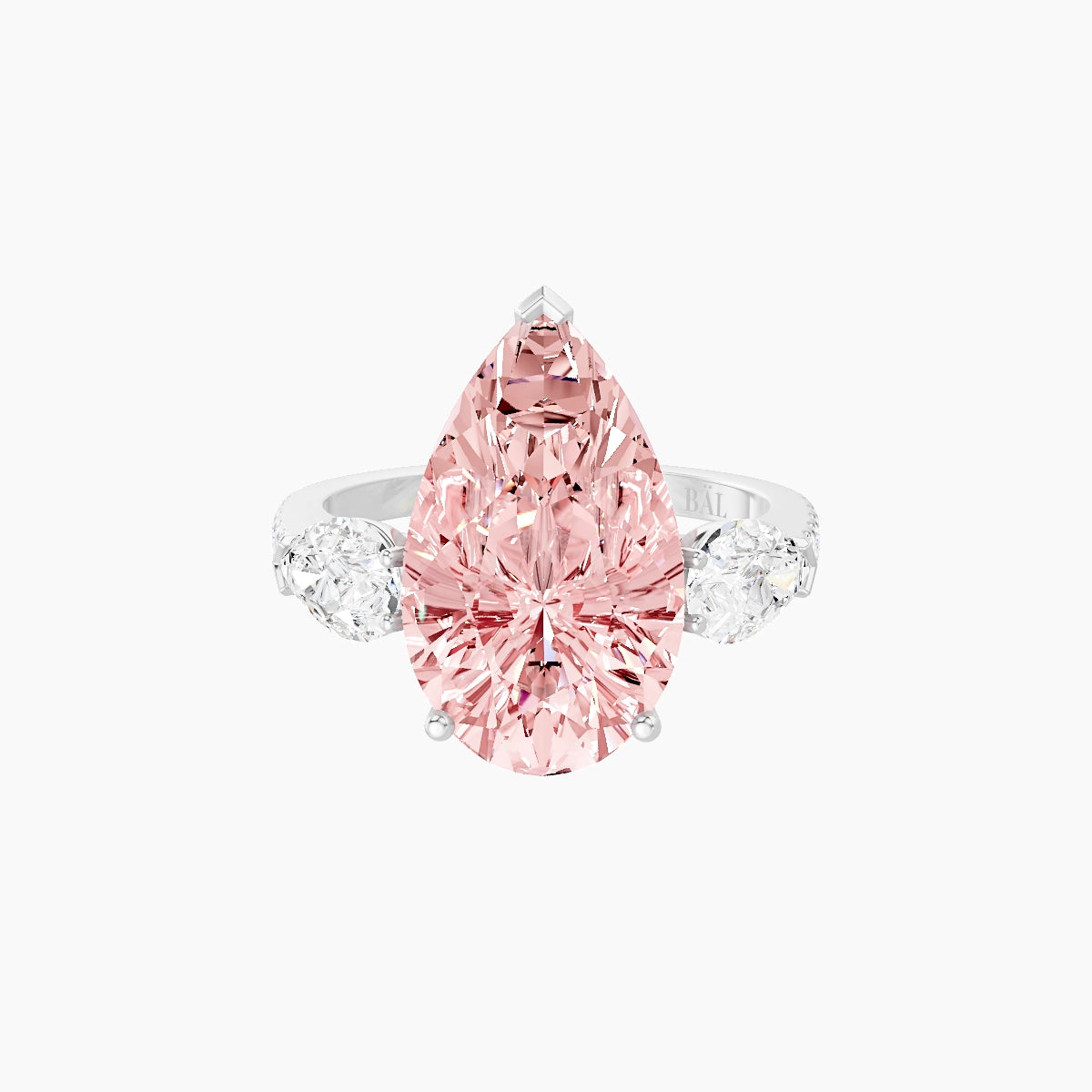Classic Pear Trilogy with Straight Shank | 18k White Gold 5 ct Pear Pink Lab Diamond Ring