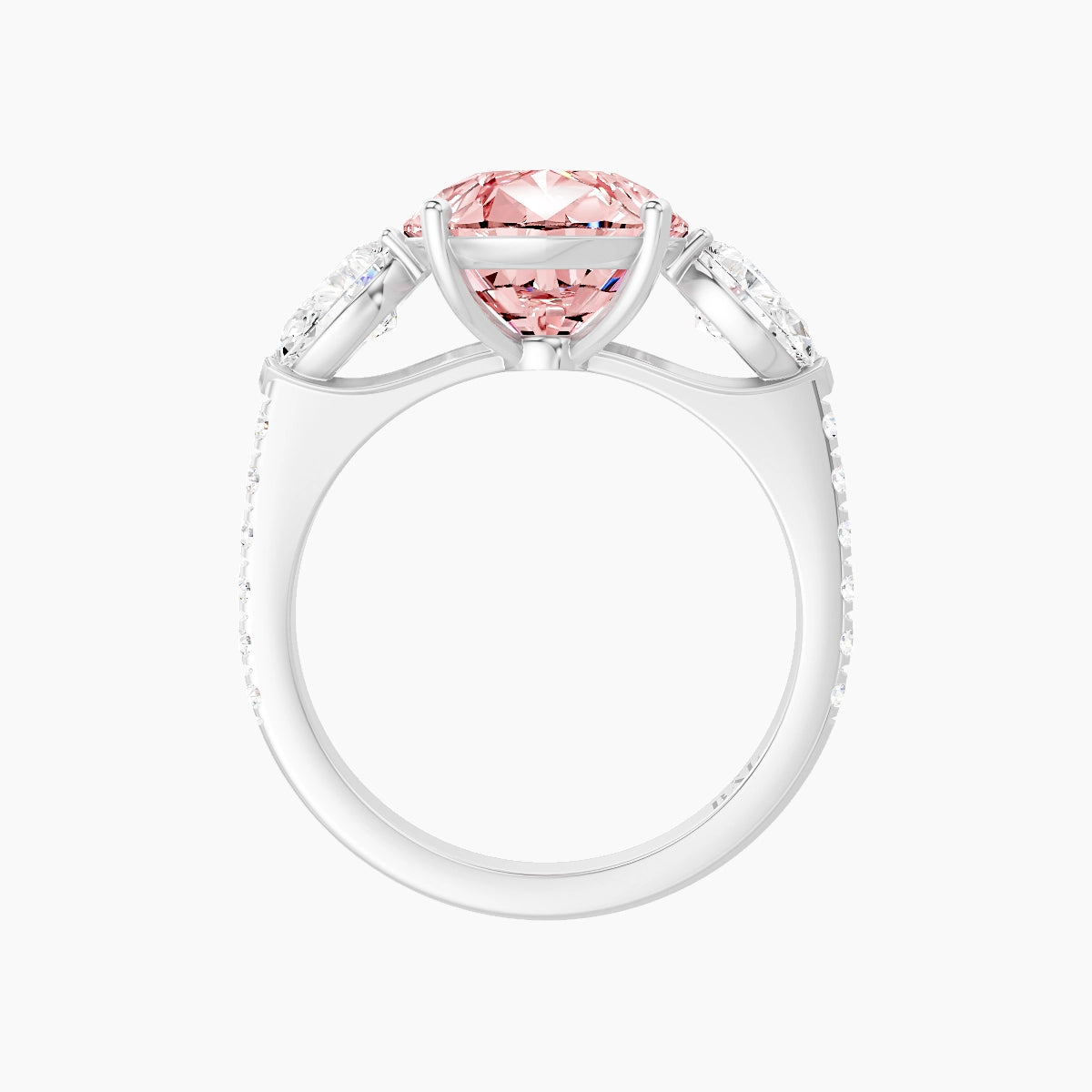 Classic Pear Trilogy with Straight Shank | 18k White Gold 5 ct Pear Pink Lab Diamond Ring
