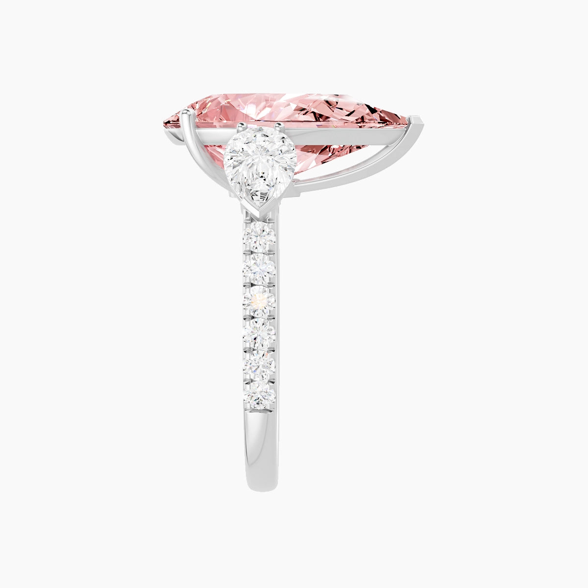 Classic Pear Trilogy with Straight Shank | 18k White Gold 5 ct Pear Pink Lab Diamond Ring
