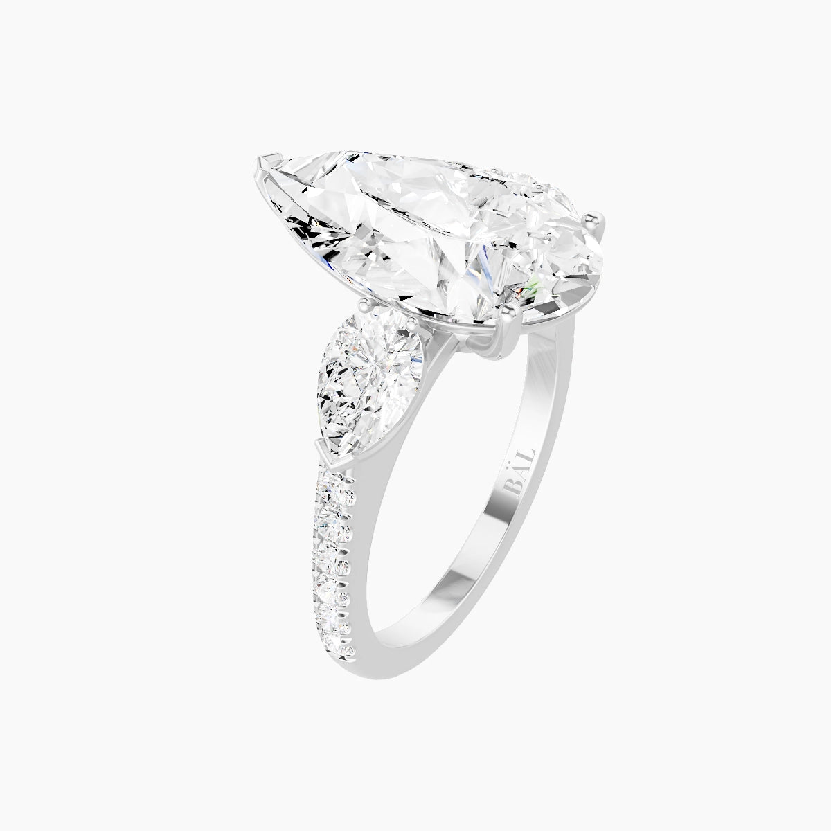 Classic Pear Trilogy with Straight Shank | 18k White Gold 5 ct Pear White Lab Diamond Ring