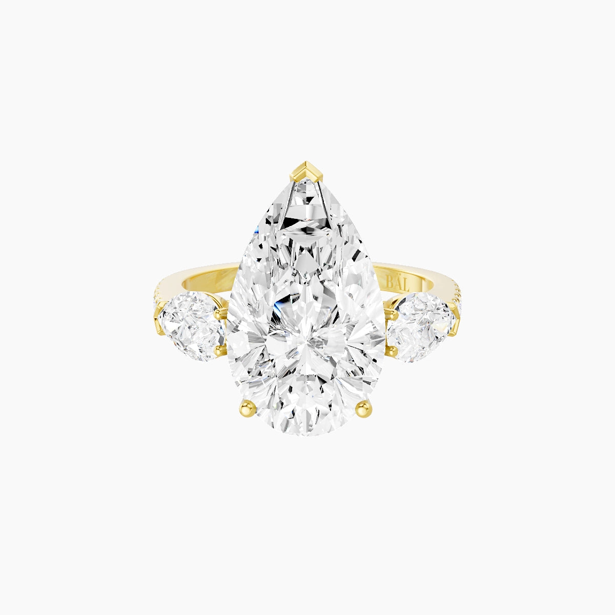 Classic Pear Trilogy with Straight Shank | 18k Yellow Gold 5 ct Pear White Lab Diamond Ring