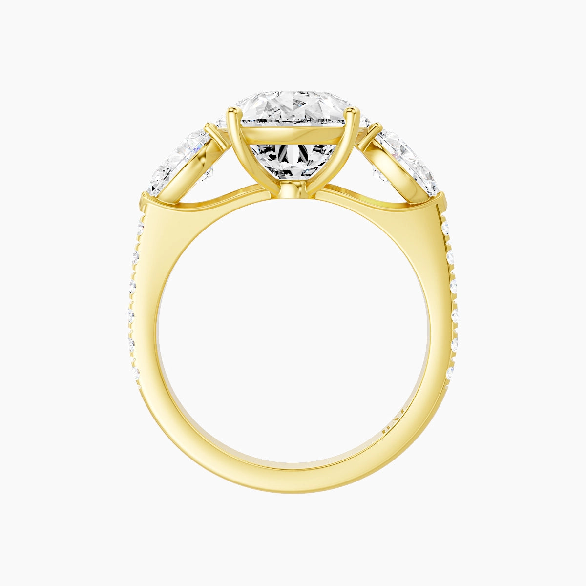 Classic Pear Trilogy with Straight Shank | 18k Yellow Gold 5 ct Pear White Lab Diamond Ring