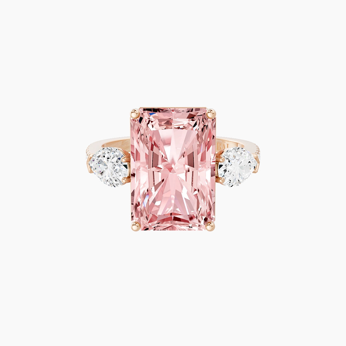 Classic Pear Trilogy with Straight Shank | 18k Rose Gold 5 ct Radiant Pink Lab Diamond Ring