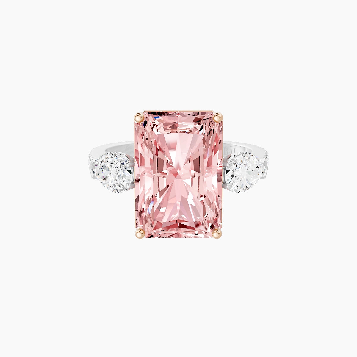 Classic Pear Trilogy with Straight Shank | 18k White & Rose Gold 5 ct Radiant Pink Lab Diamond Ring