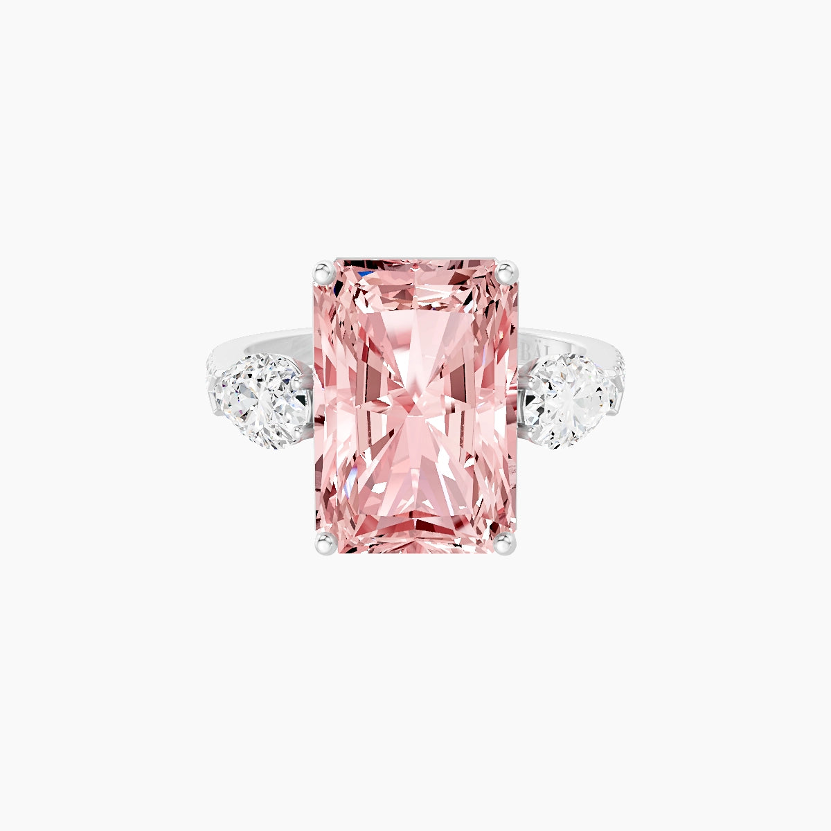 Classic Pear Trilogy with Straight Shank | 18k White Gold 5 ct Radiant Pink Lab Diamond Ring