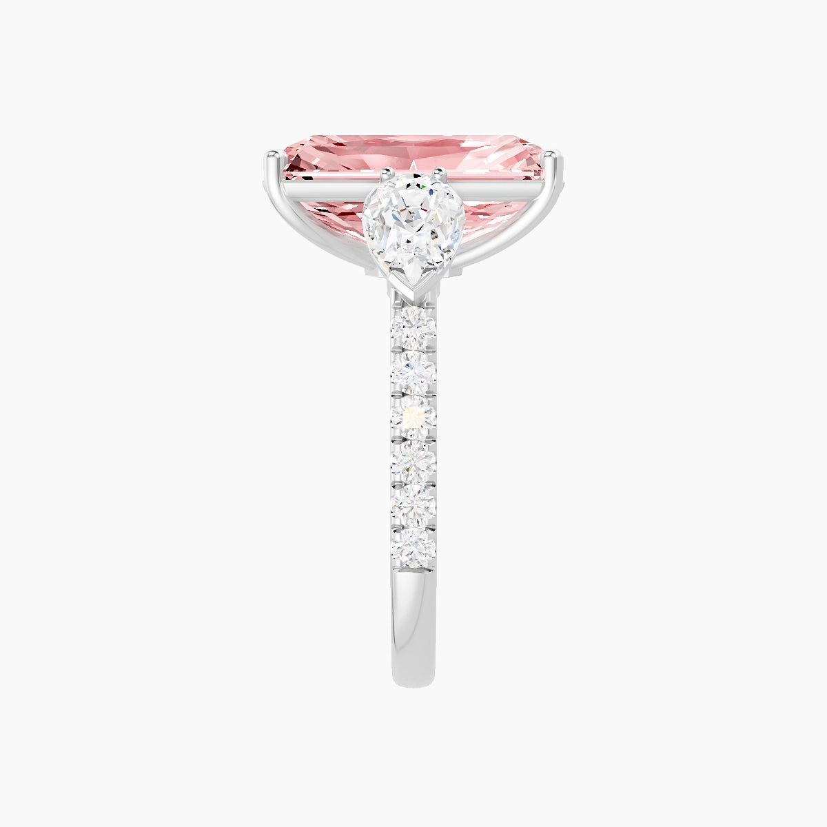 Classic Pear Trilogy with Straight Shank | 18k White Gold 5 ct Radiant Pink Lab Diamond Ring