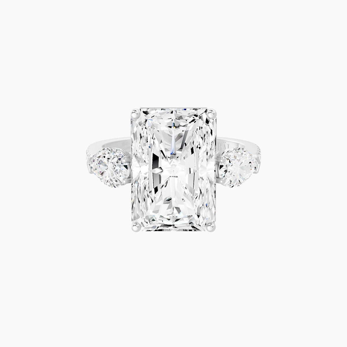 Classic Pear Trilogy with Straight Shank | 18k White Gold 5 ct Radiant White Lab Diamond Ring