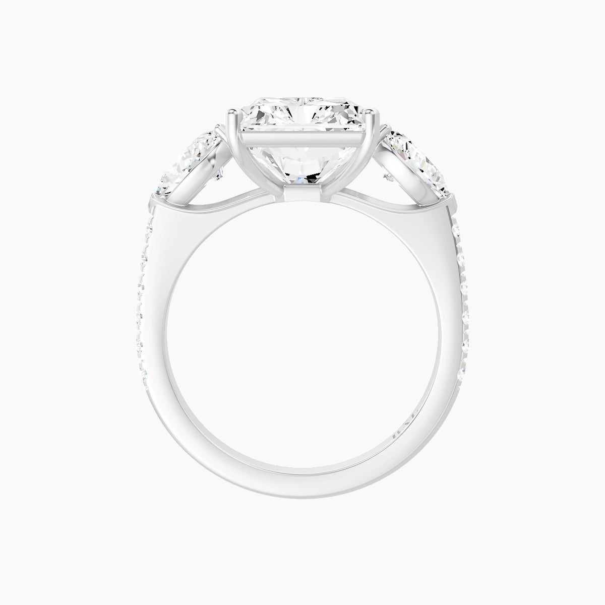 Classic Pear Trilogy with Straight Shank | 18k White Gold 5 ct Radiant White Lab Diamond Ring