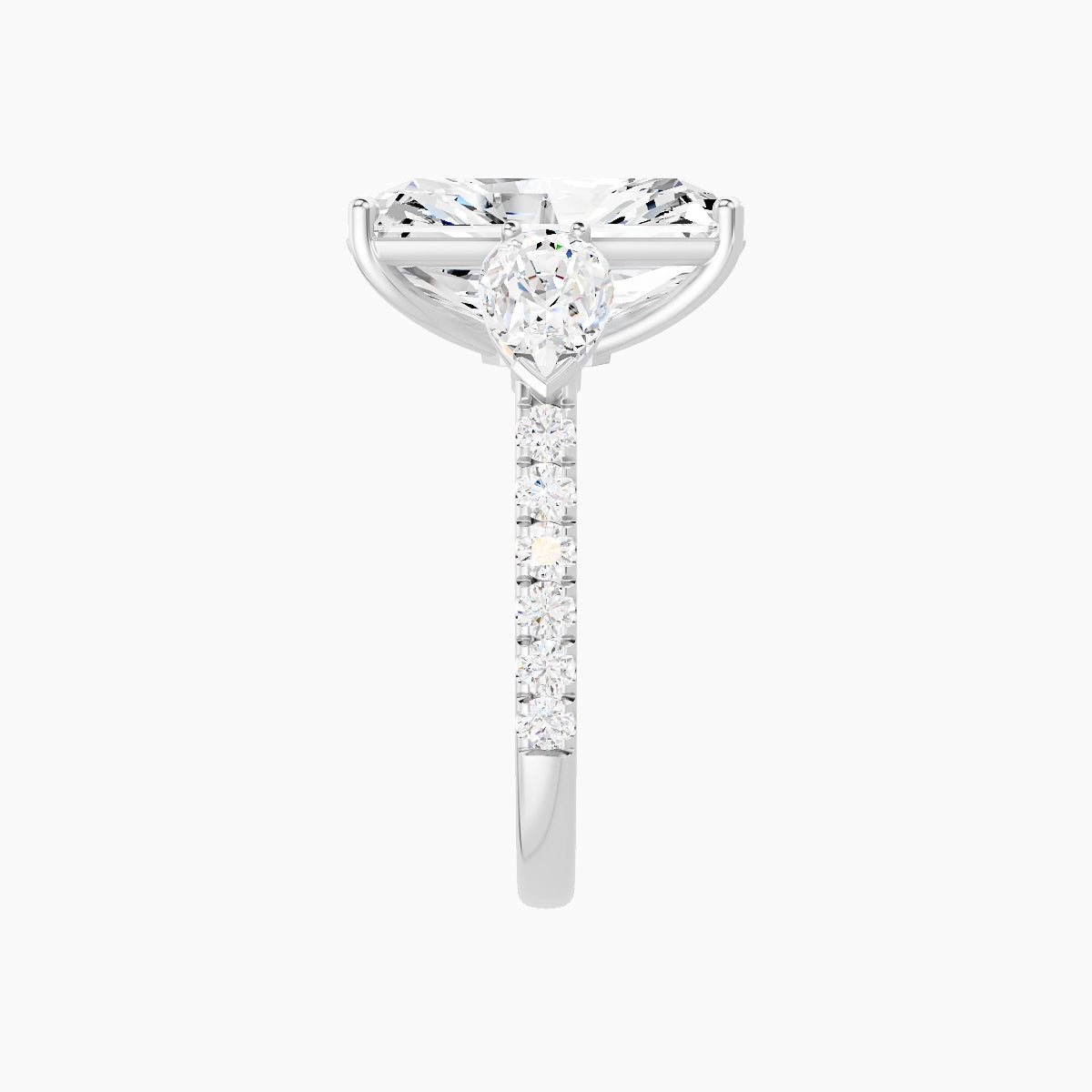 Classic Pear Trilogy with Straight Shank | 18k White Gold 5 ct Radiant White Lab Diamond Ring