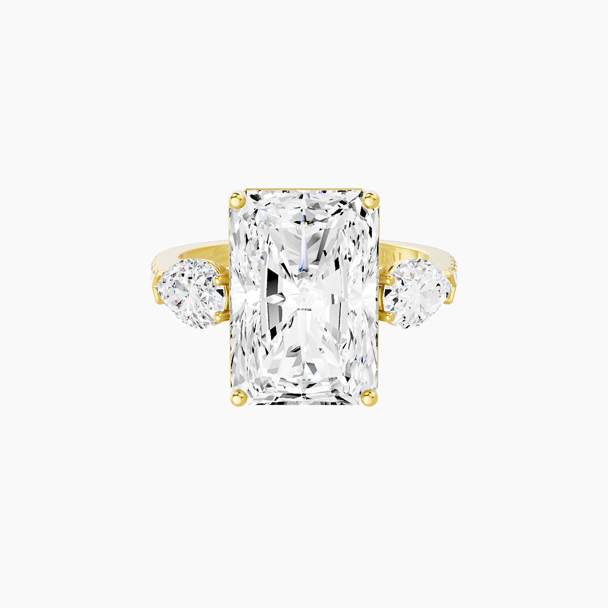 Classic Pear Trilogy with Straight Shank | 18k Yellow Gold 5 ct Radiant White Lab Diamond Ring