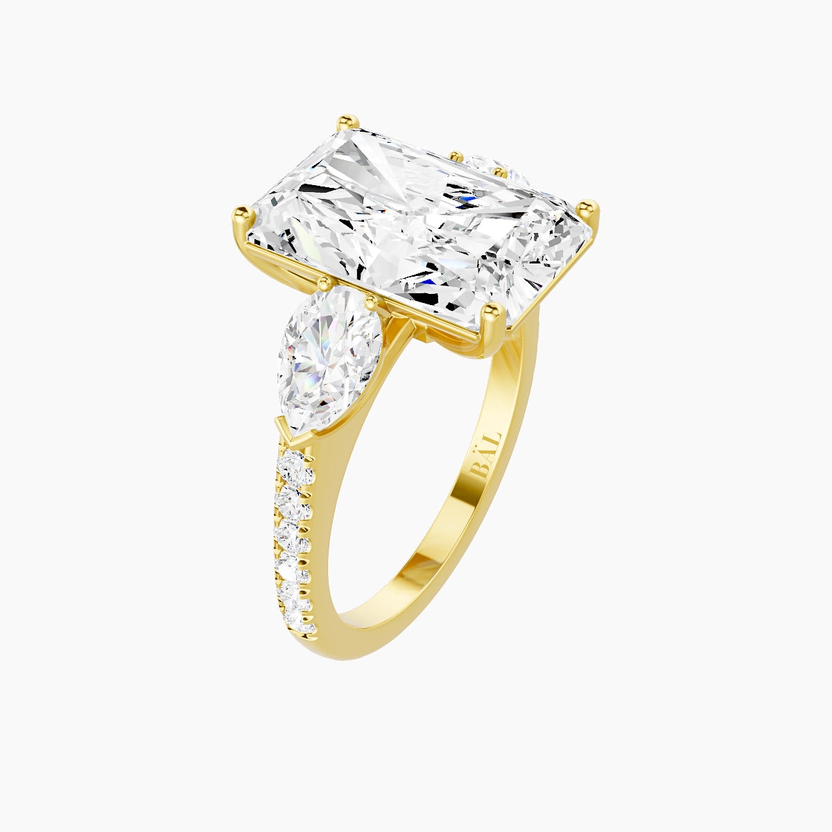 Classic Pear Trilogy with Straight Shank | 18k Yellow Gold 5 ct Radiant White Lab Diamond Ring