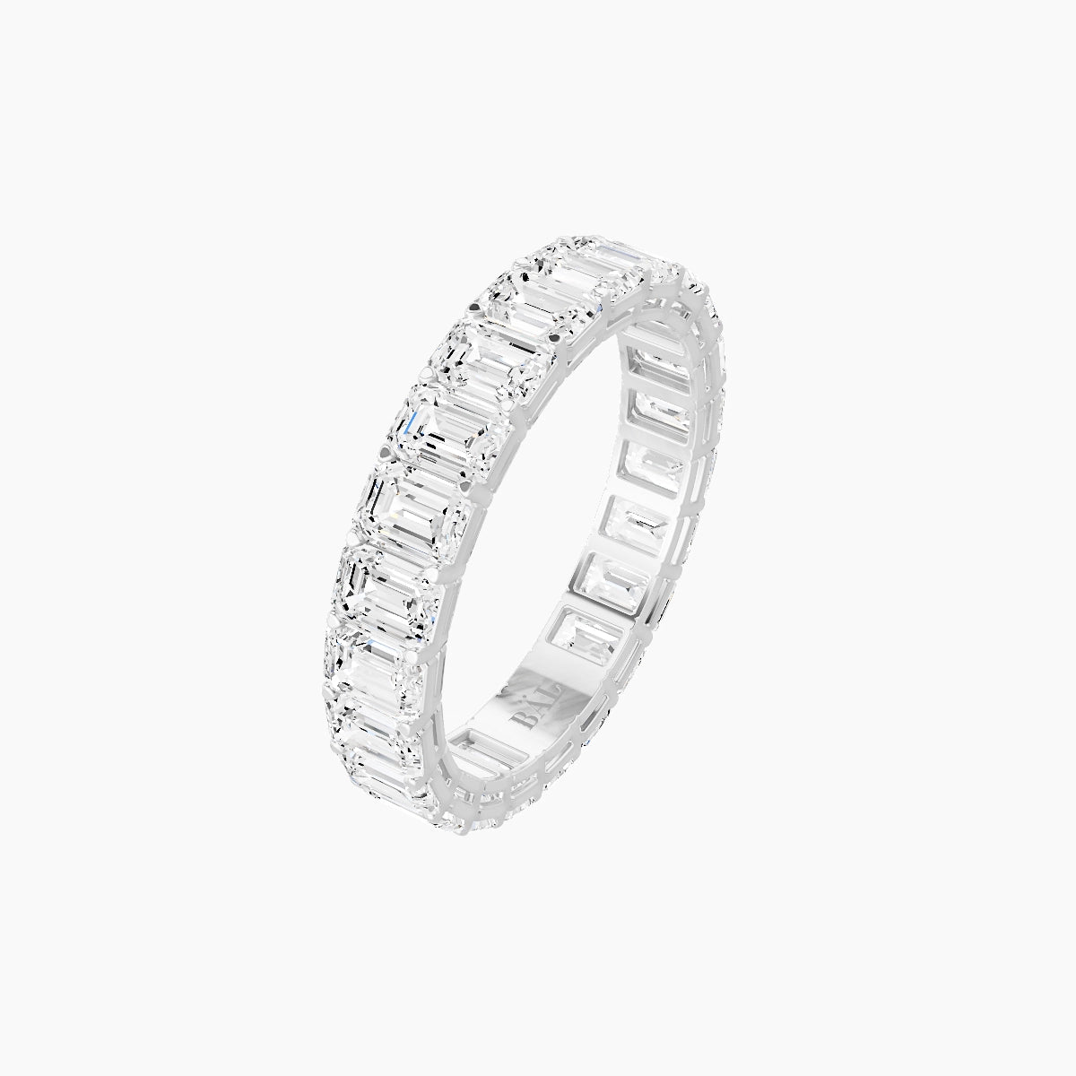 Classic Prong Eternity Ring | 18k White Gold 3.6 x 2.6 mm Emerald White Lab Diamond