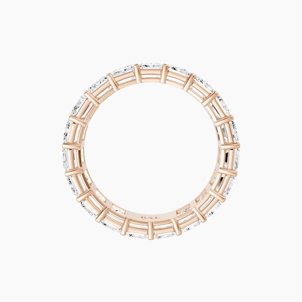 Classic Prong Eternity Ring | 18k Rose Gold 4.5 x 3.2 mm Emerald White Lab Diamond