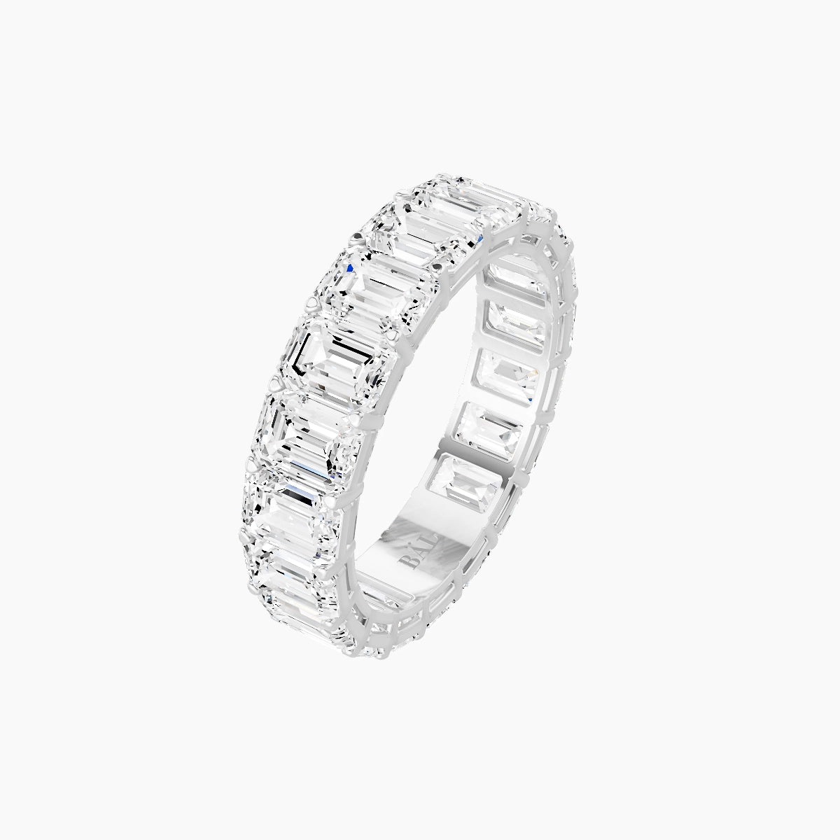 Classic Prong Eternity Ring | 18k White Gold 4.5 x 3.2 mm Emerald White Lab Diamond