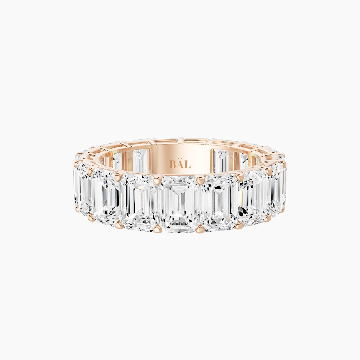 Classic Prong Eternity Ring | 18k Rose Gold 5.3 x 3.8 mm Emerald White Lab Diamond