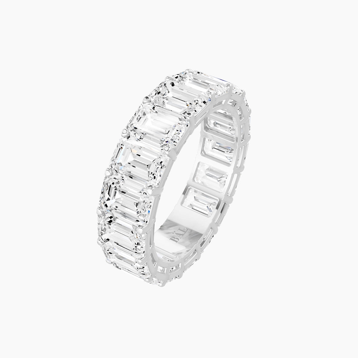 Classic Prong Eternity Ring | 18k White Gold 5.3 x 3.8 mm Emerald White Lab Diamond
