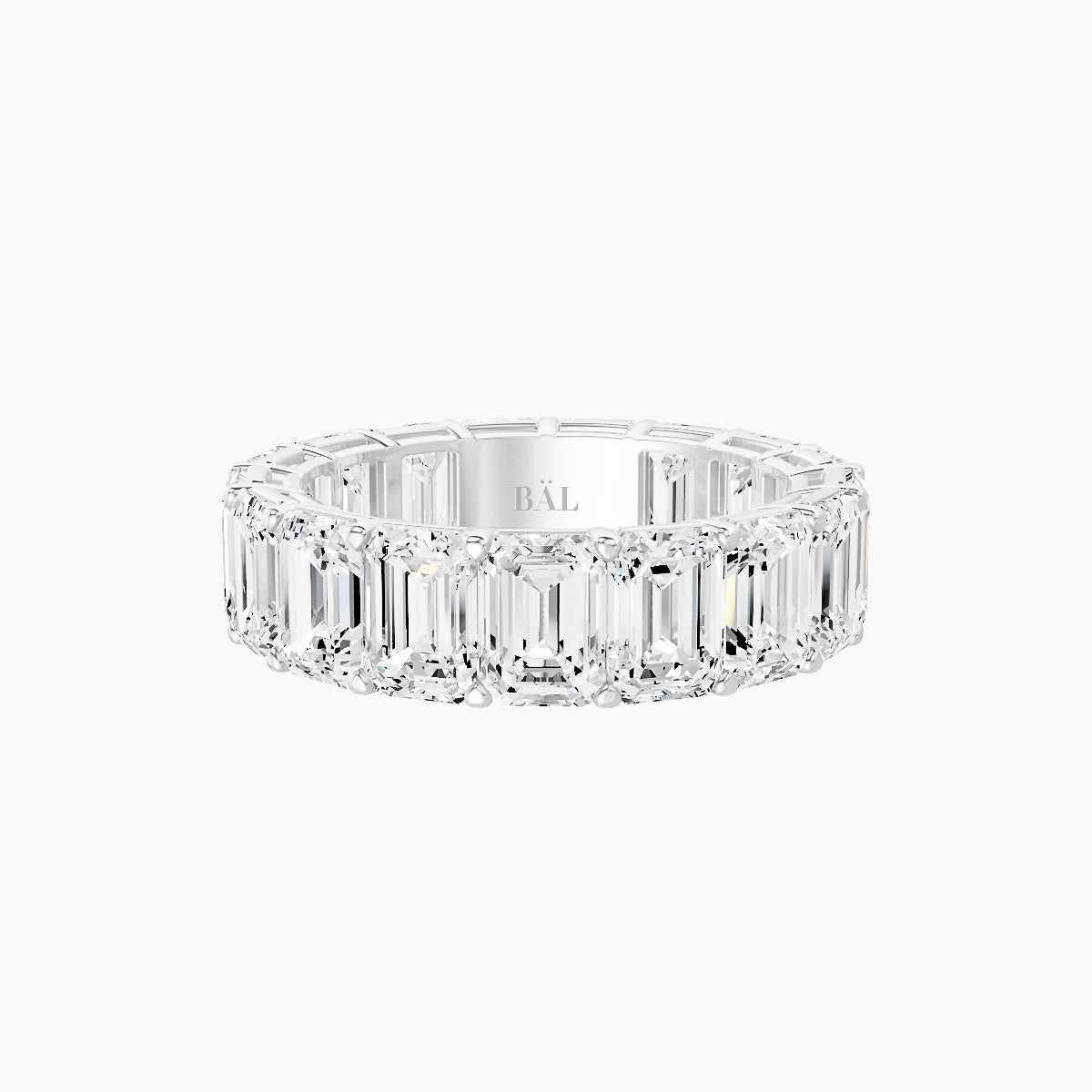 Classic Prong Eternity Ring | 18k White Gold 5.3 x 3.8 mm Emerald White Lab Diamond