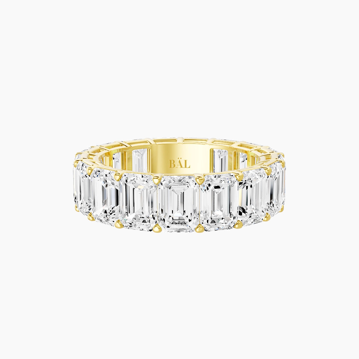 Classic Prong Eternity Ring | 18k Yellow Gold 5.3 x 3.8 mm Emerald White Lab Diamond